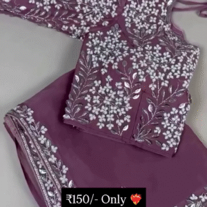 Embroidered Mauve Designer Blouse & Dupatta Set – Premium Mirror & Thread Work