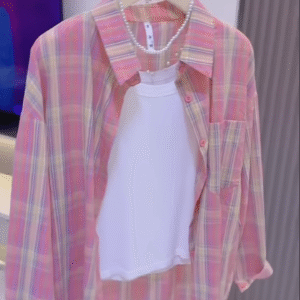 Casual Plaid Oversized Shirt and Top Set