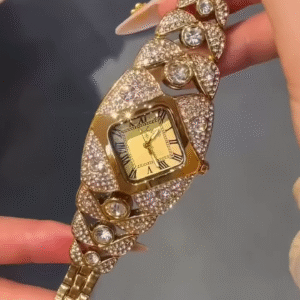 Opulent Gold-Toned Statement Watch and Bracelet Set