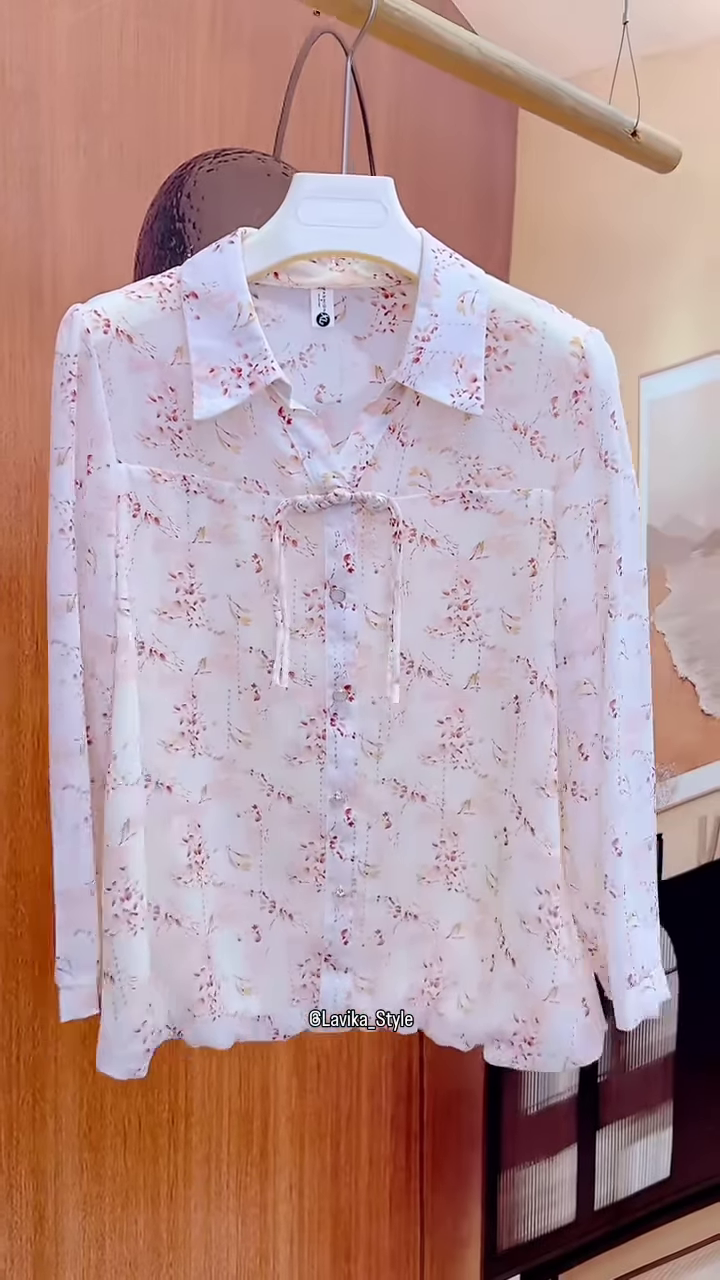 Delicate Floral Sheer Blouse with Front Tie Detail