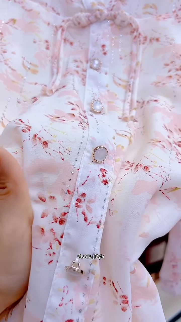 Delicate Floral Sheer Blouse with Front Tie Detail - Image 2