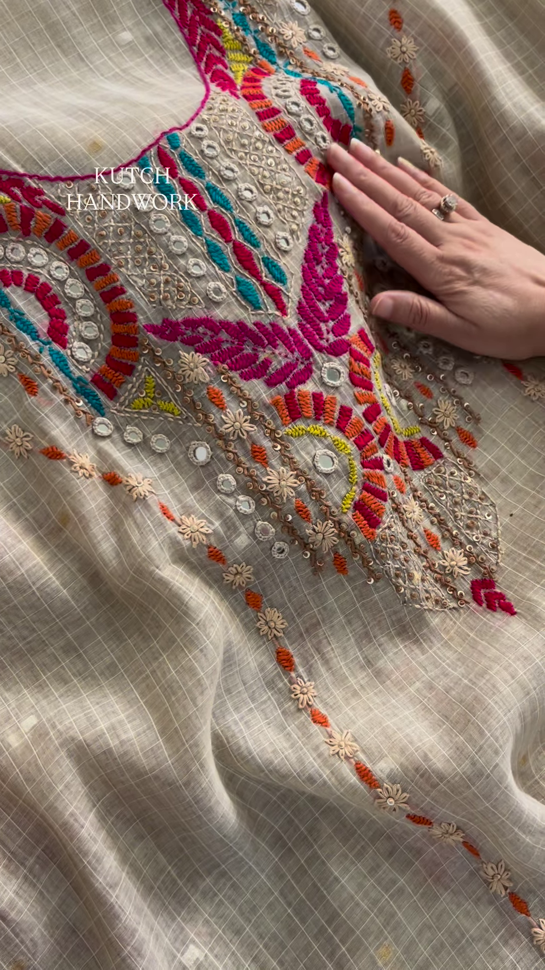 Kamdani Embellished Fabric with Multi-Colored Floral Border - Image 3