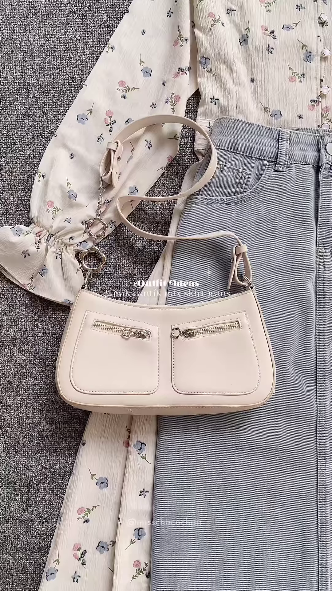 🌸 Elegant Floral Blouse & Denim Skirt Outfit 🌸 - Image 4