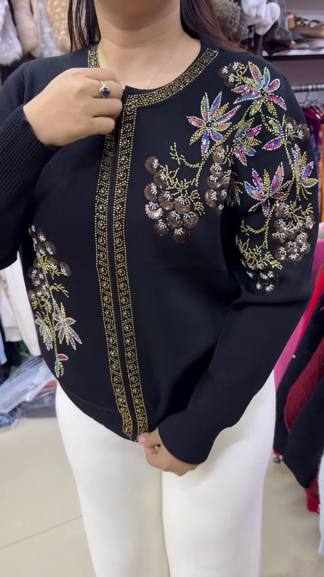 Royal Embellished Floral Zip-Up Winter Cardigan ✨🌺 - Image 3