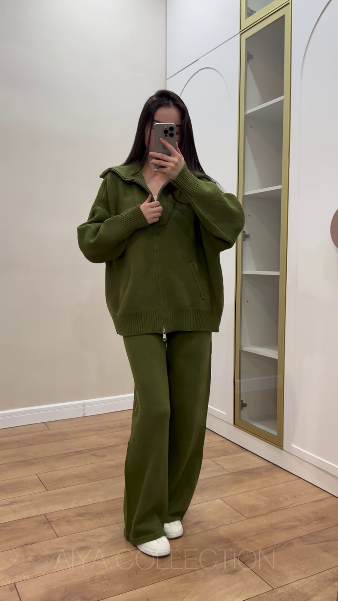 Olive Cloud Co‑Ord Zip Knit Set 🌿❄️