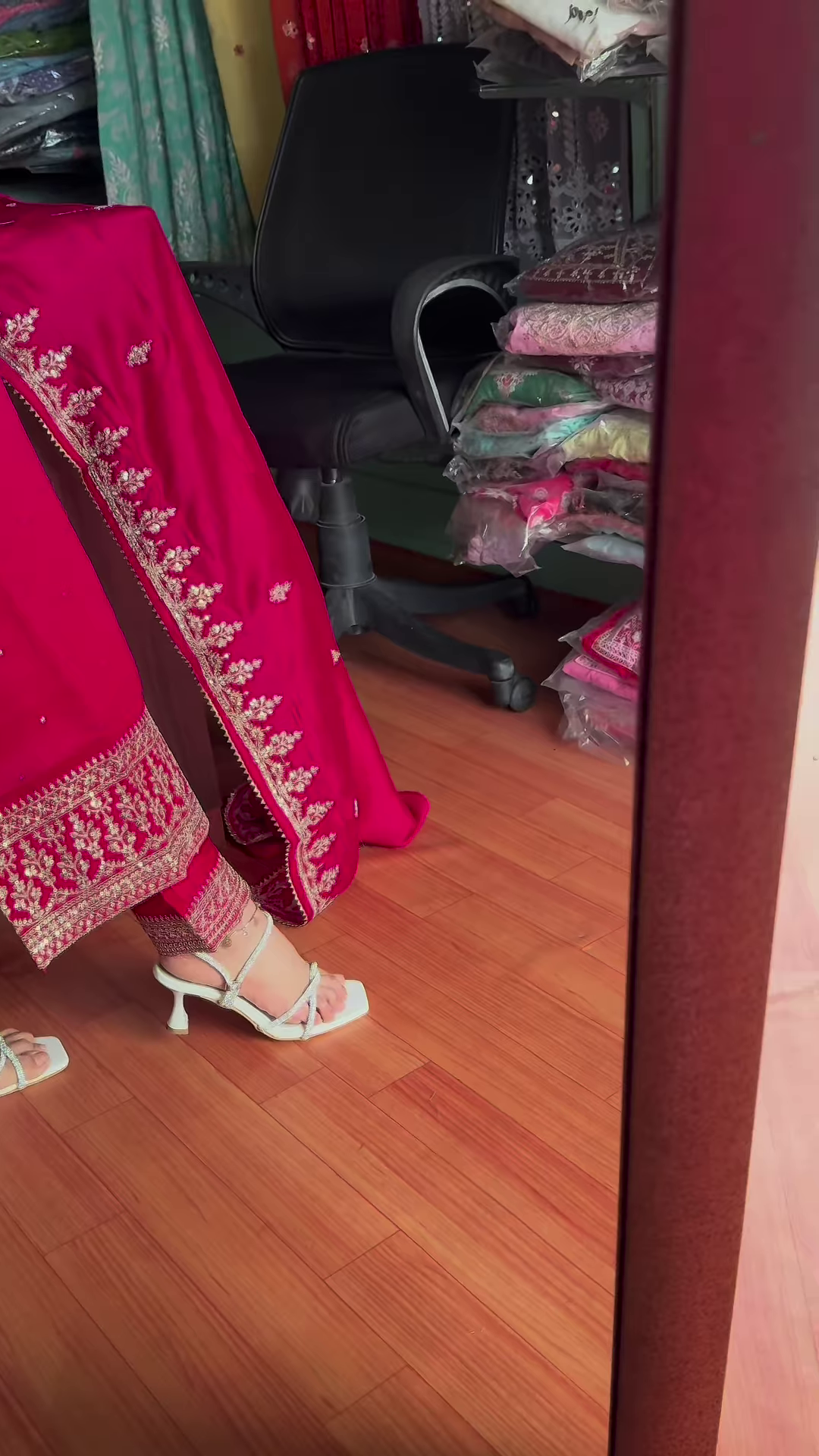 Elegant Crimson Silk Embroidered Salwar Kameez - 3-Piece Traditional Ethnic Set - Image 3