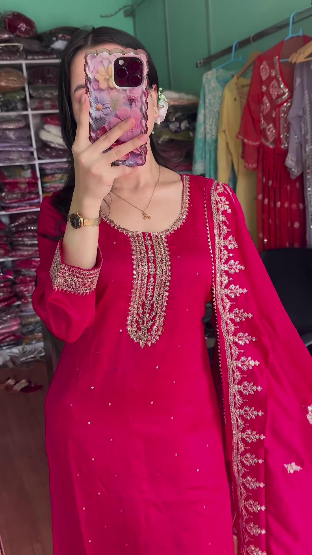 Elegant Crimson Silk Embroidered Salwar Kameez - 3-Piece Traditional Ethnic Set - Image 2