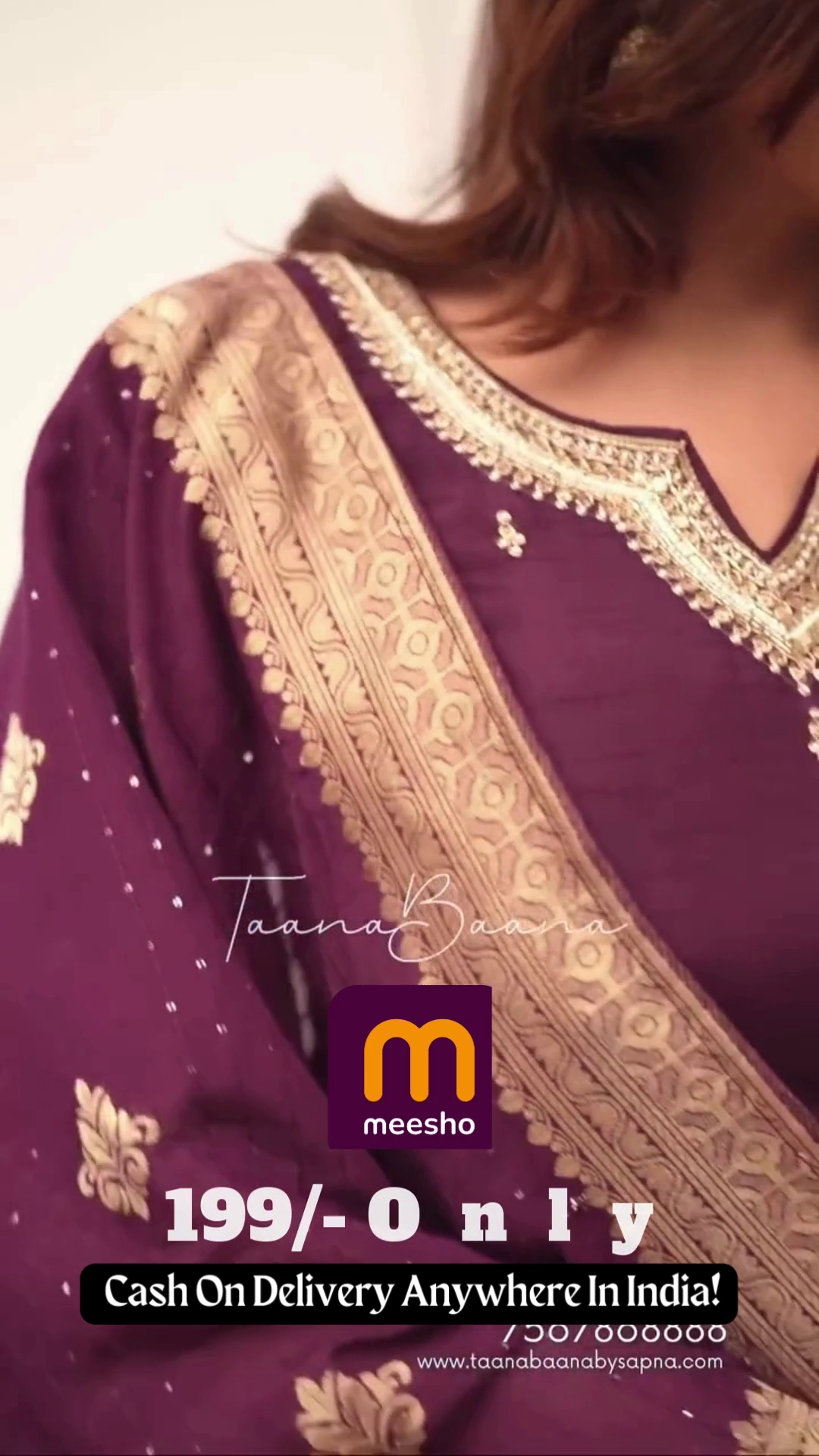 Deep Plum Purple Silk Suit with Gold Zari Border - Image 6