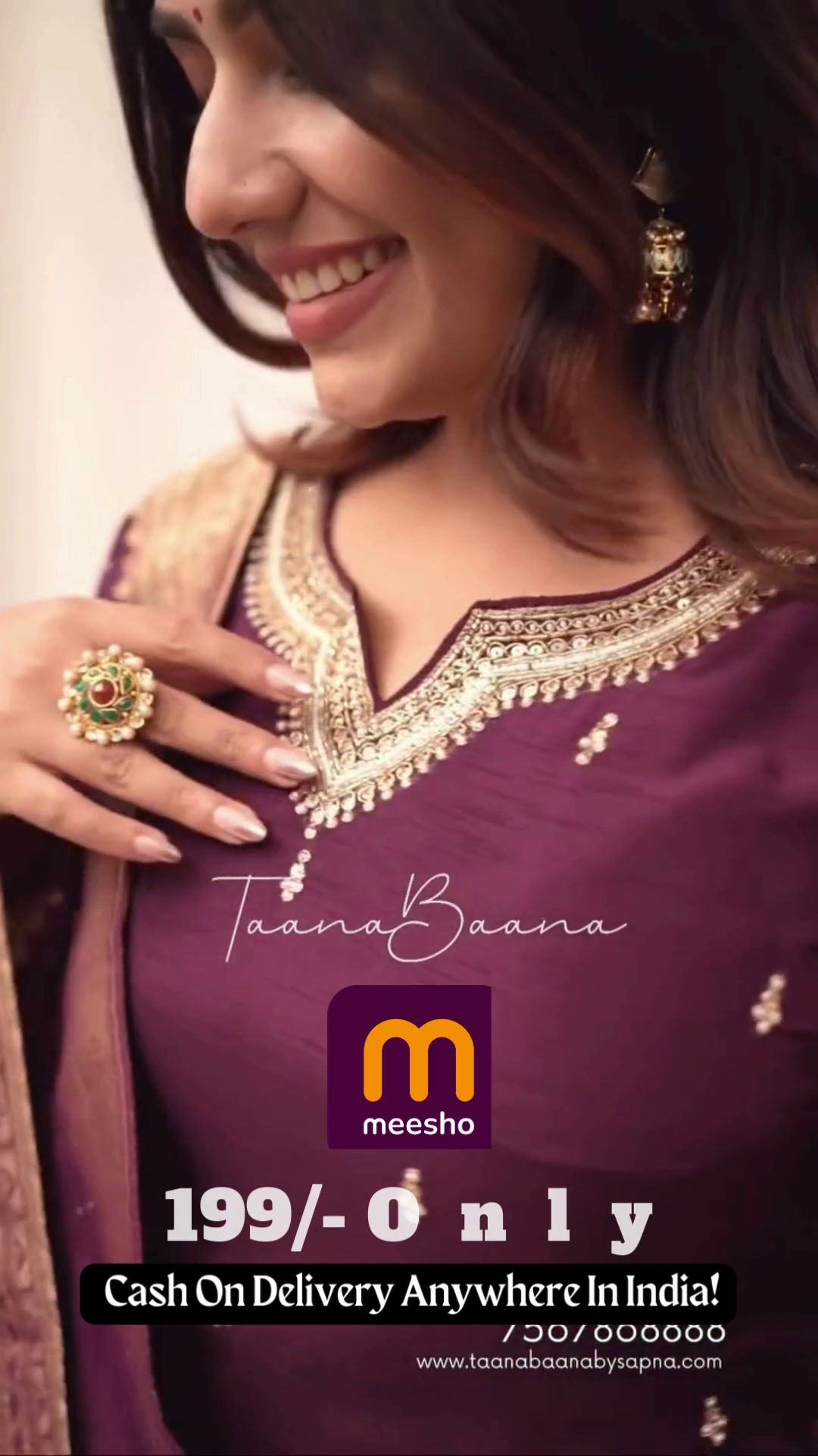 Deep Plum Purple Silk Suit with Gold Zari Border - Image 3