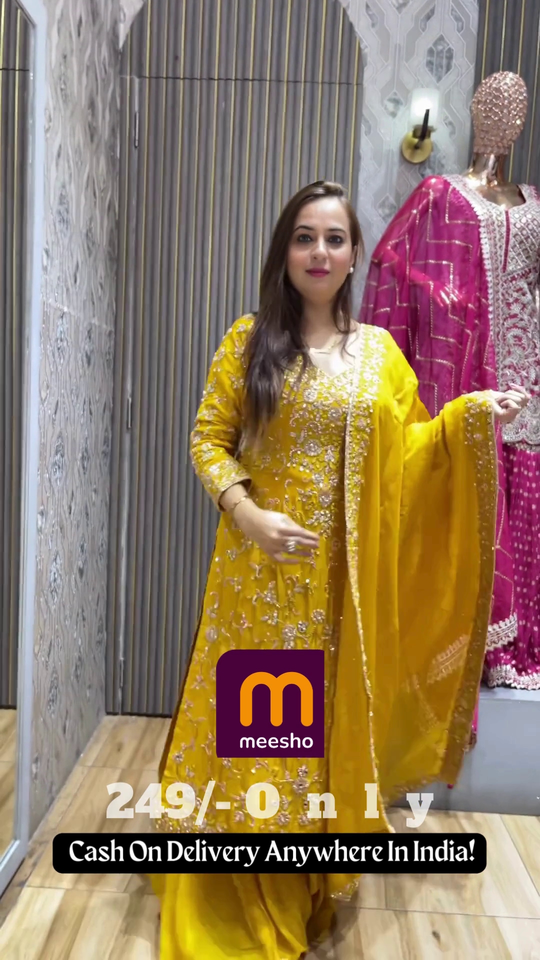 Bright Yellow Anarkali Gown with All-Over Sequin Work