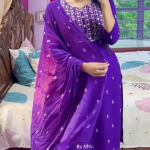 Bottle Green Georgette Kurta with Heavy Cream Thread Embroidery and Matching Dupatta - Elegant Ethnic Ensemble