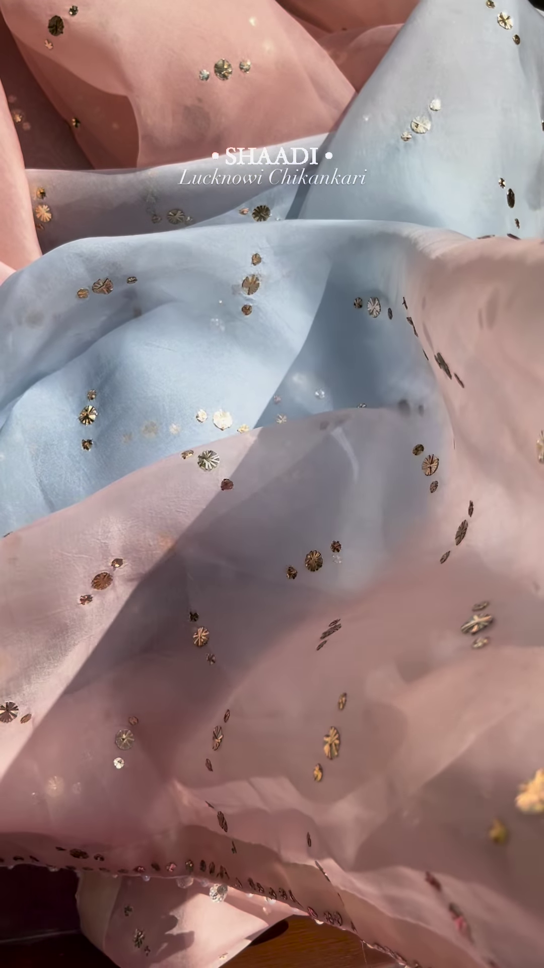 Peach Organza Lucknowi Chikankari Kurta with Hand-Embroidered Floral Motifs and Sequin Accents - Image 4