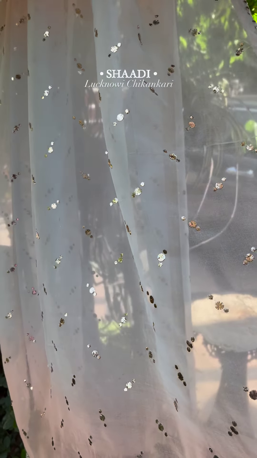 Peach Organza Lucknowi Chikankari Kurta with Hand-Embroidered Floral Motifs and Sequin Accents - Image 3