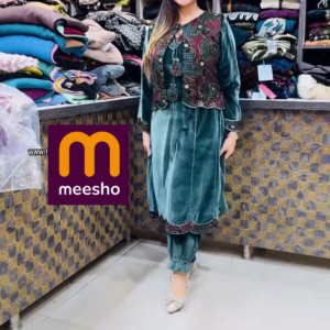 Deep Emerald Green Velvet Suit Set with Multi-Color Embroidered Koti Jacket – Premium Winter Festive Wear