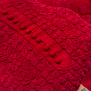 Vibrant Crimson Red Georgette Suit with Dense All-Over Floral Chikankari Embroidery - Royal Festive Collection