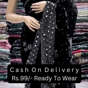 Midnight Black Ready-to-Wear Saree with Silver Sequin Lattice Border