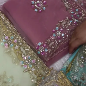 Dusty Rose Organza Saree with Multi-Colored Sequin Floral Borders