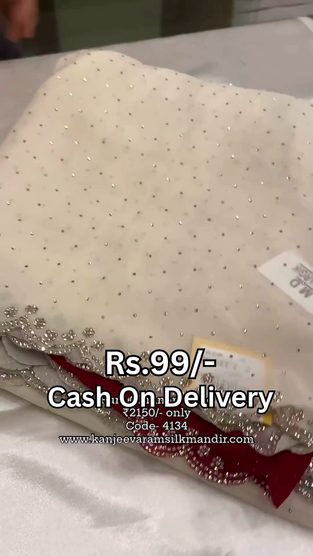 Ivory Starlight Saree with Ruby Velvet Accents