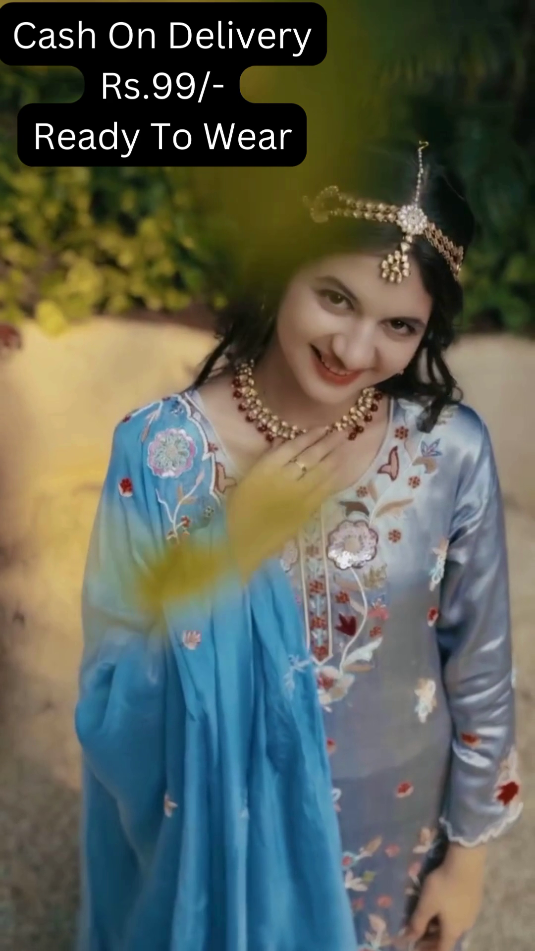 Celestial Blue Silk Sharara Set with Floral Artistry - Image 2