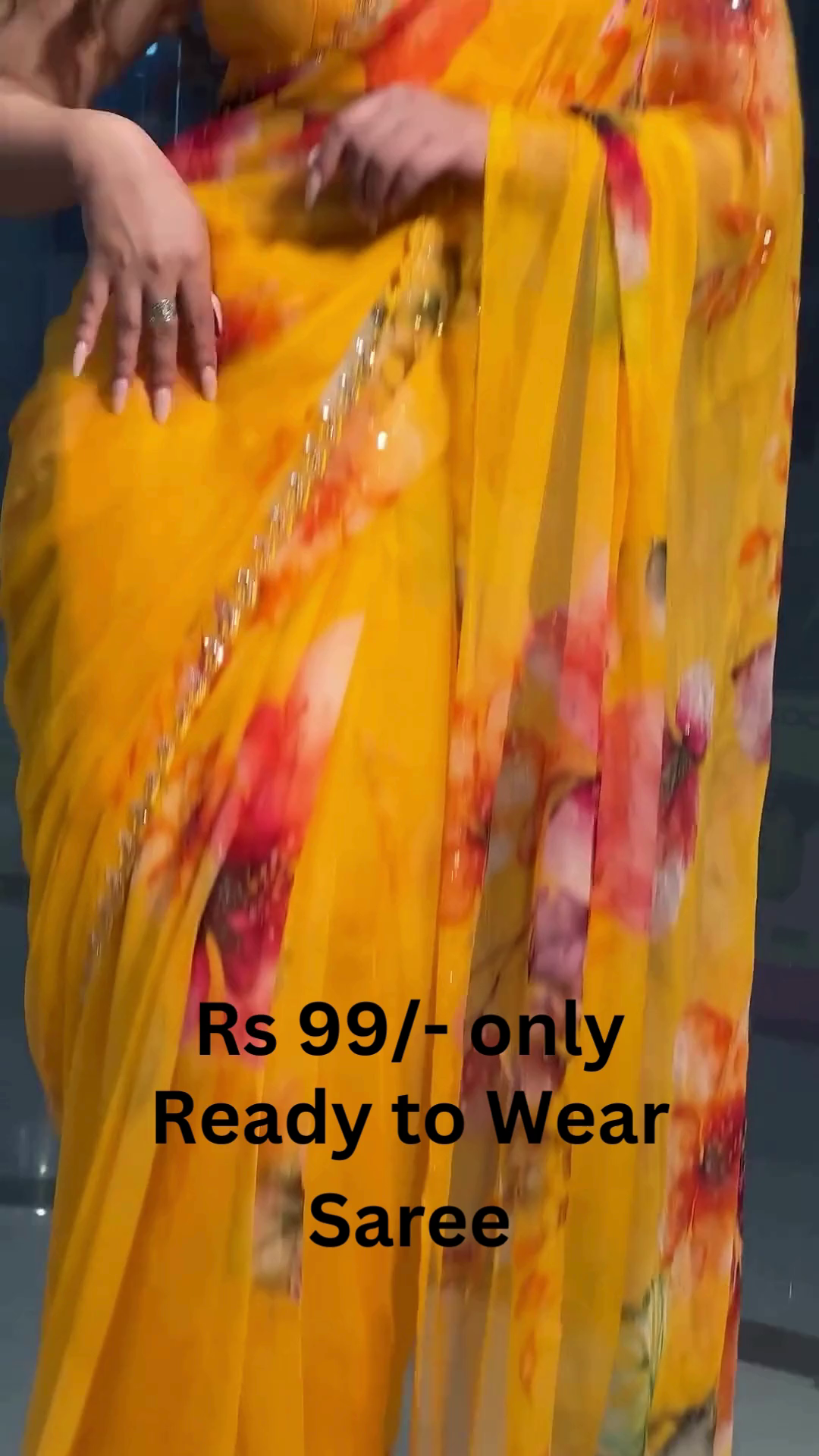 Golden Sunburst Floral Chiffon Saree