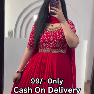 Royal Purple Pleated Anarkali Gown with Mirror Work