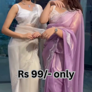 Luminous Organza Saree with Scalloped Shimmer Borders