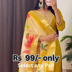 Golden Mustard Suit with Floral Organza Dupatta