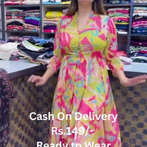 Abstract Floral High-Low Anarkali Gown