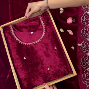Premium Velvet Maroon Embellished Designer Kurti / Gown