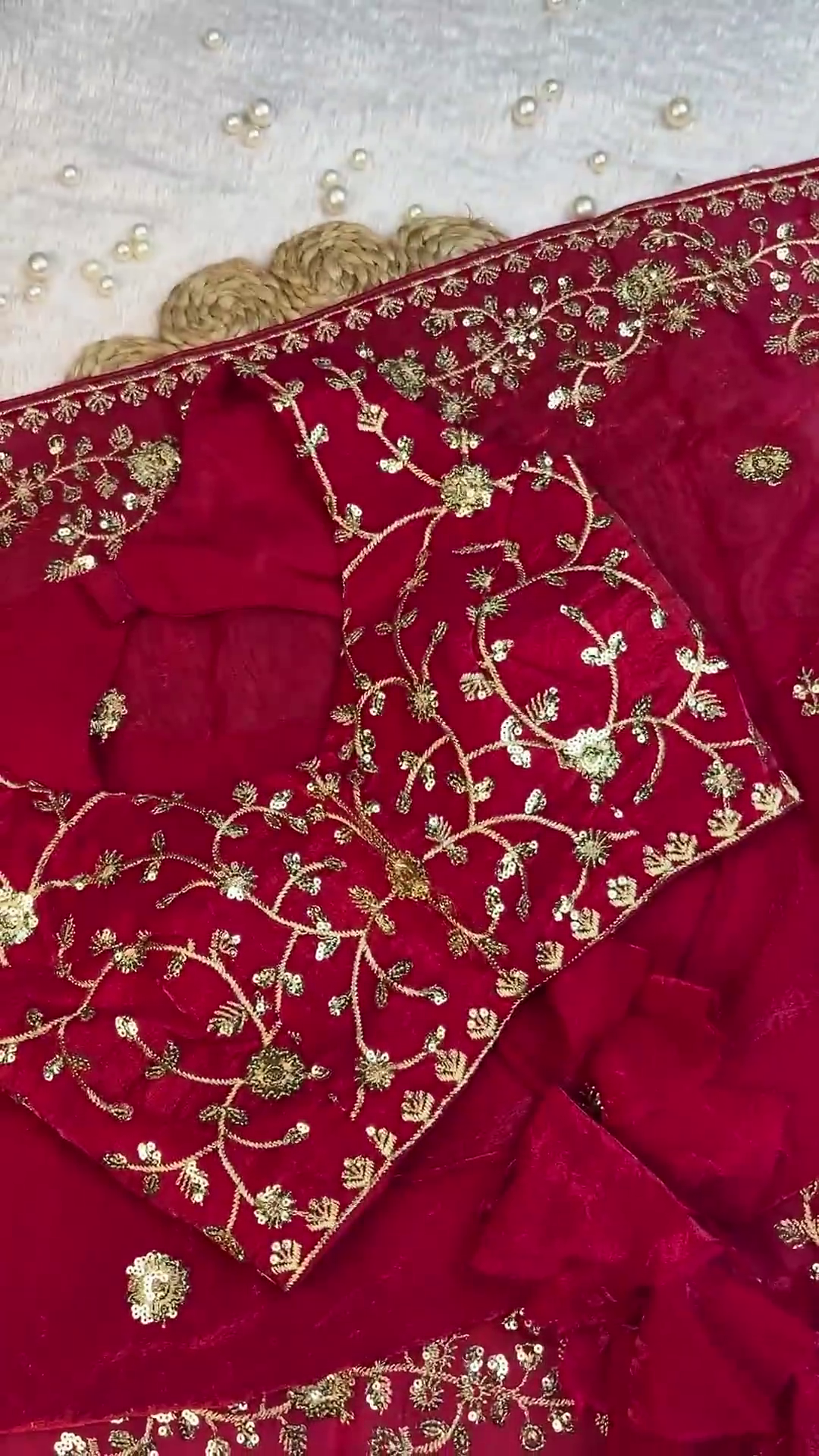 Deep Wine Red Embroidered Designer Blouse with Dupatta - Image 3