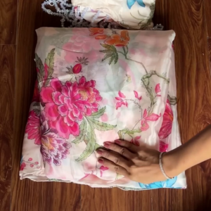 Blooming Cream Floral Print Designer Lehenga Choli Set with Pearl Accents