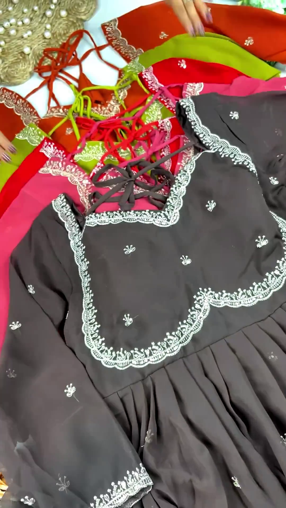 Terracotta Elegance Embroidered Anarkali Gown with Scalloped Detailing - Image 3