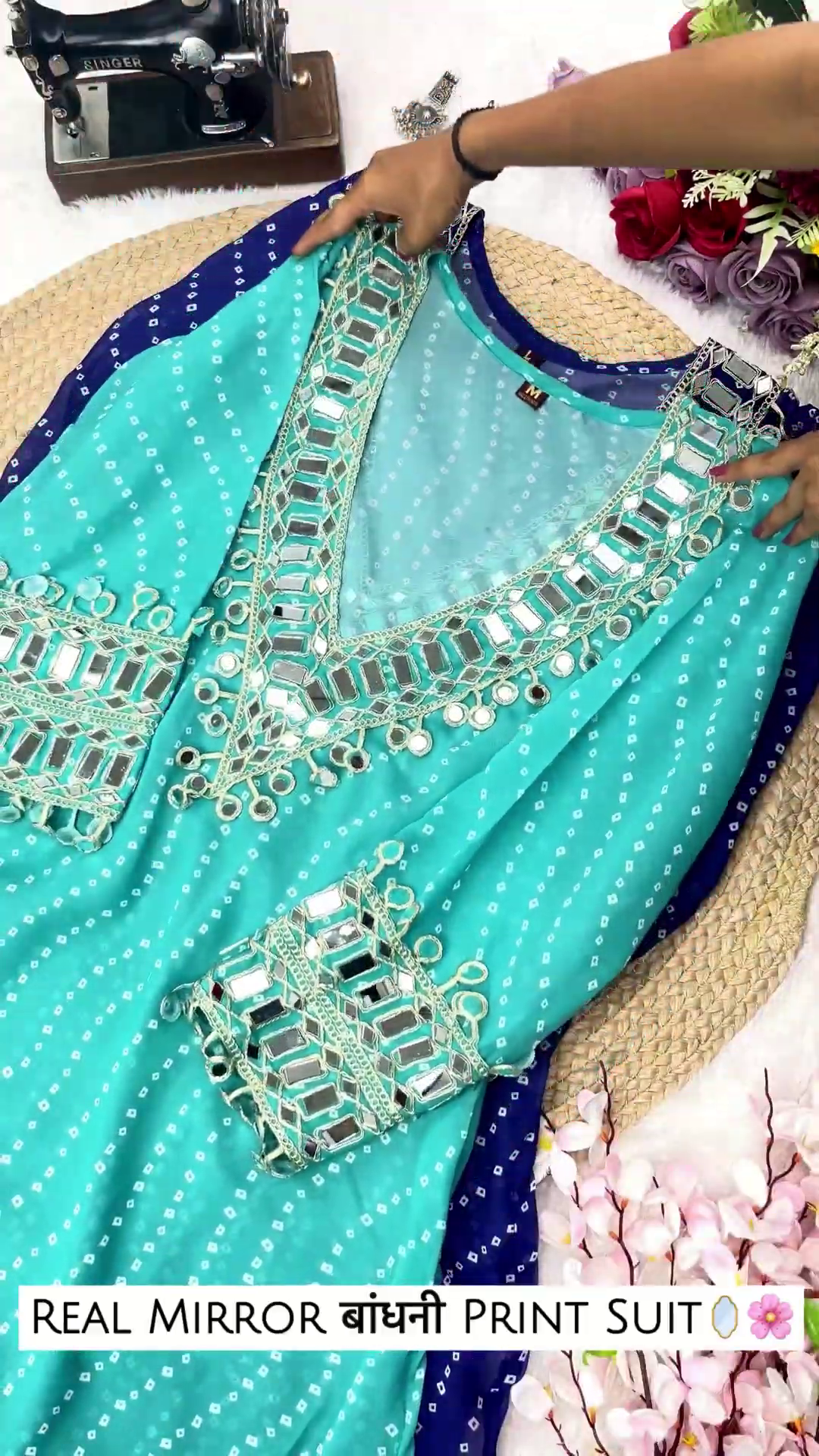 Vibrant Rani Pink Bandhani Anarkali with Heavy Mirror Work - Image 2