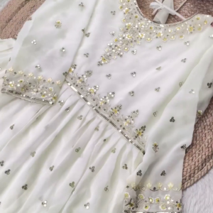 Ethereal White Anarkali with Mustard Floral Highlights