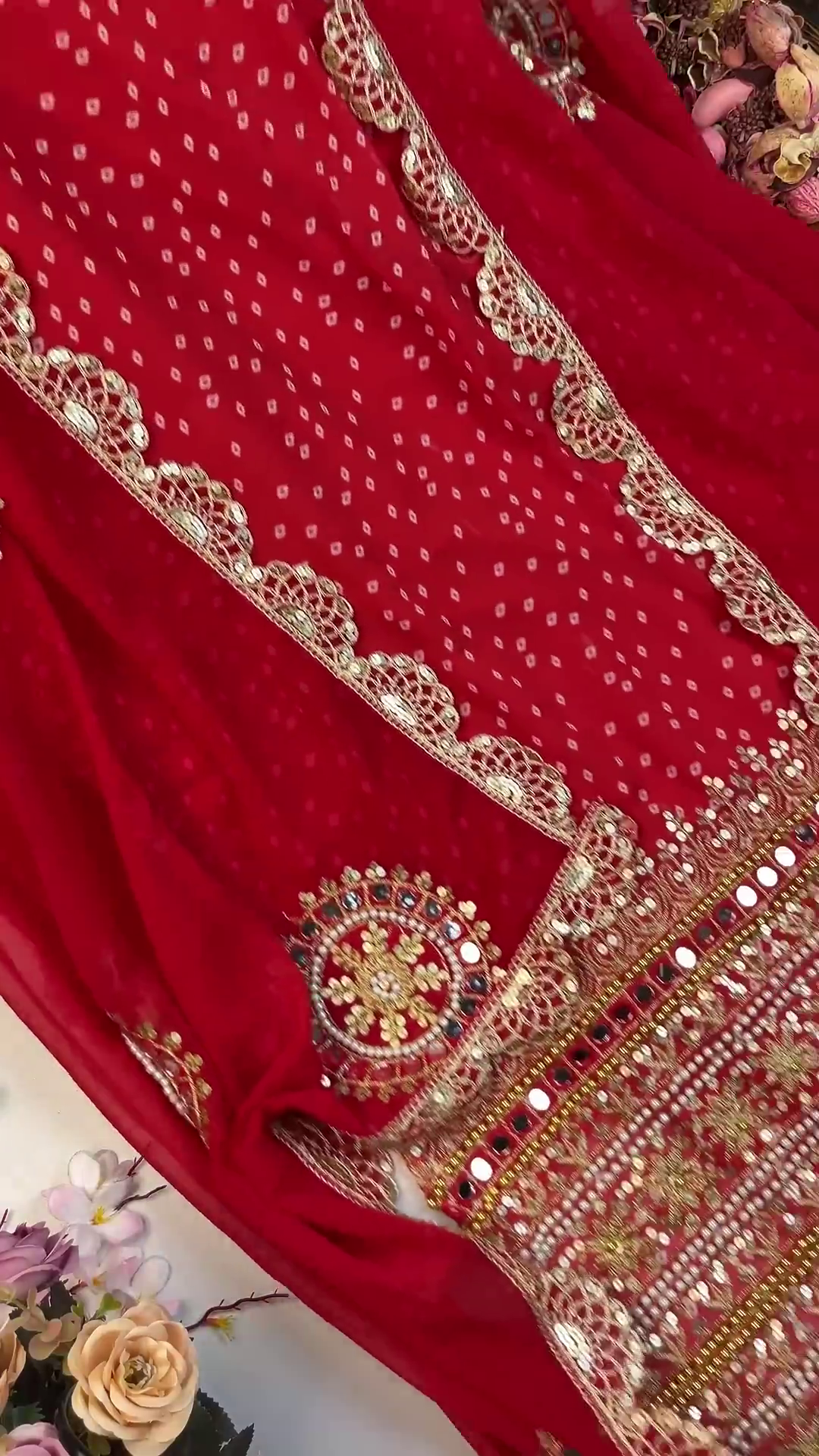 Vibrant Bandhani Georgette Suit with Circular Mirror-Work Medallions - Image 6