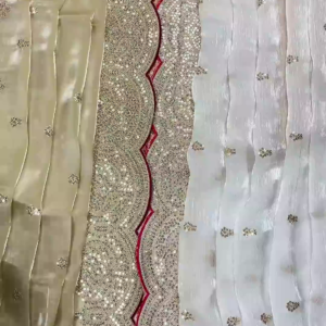 Ivory Shimmer Organza Saree with Scalloped Sequin Borders